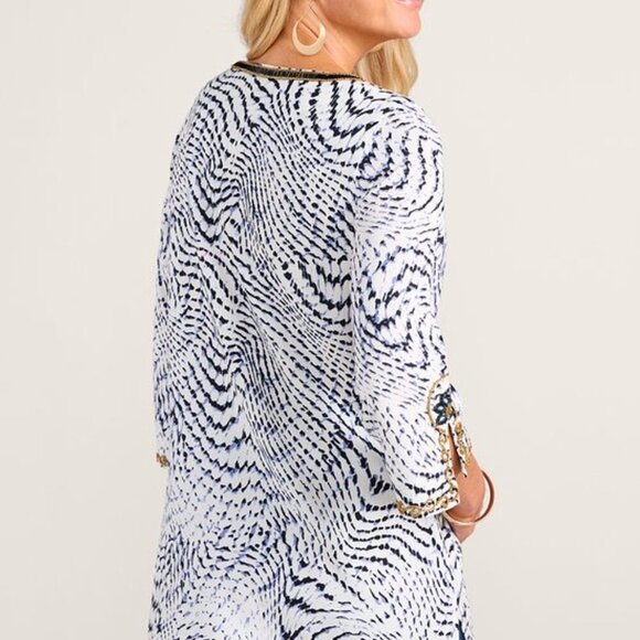 Soft Surroundings South Beach Beaded Top tunic Blouse Women Size XL White Blue - Picture 3 of 15